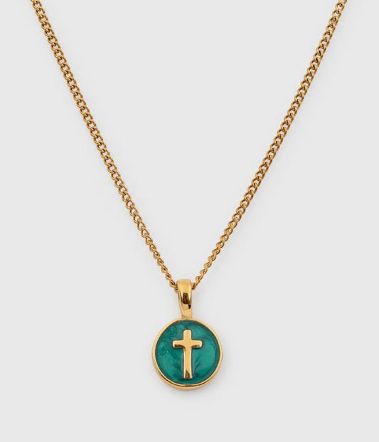Emerald Agape Cross Pendant Necklace