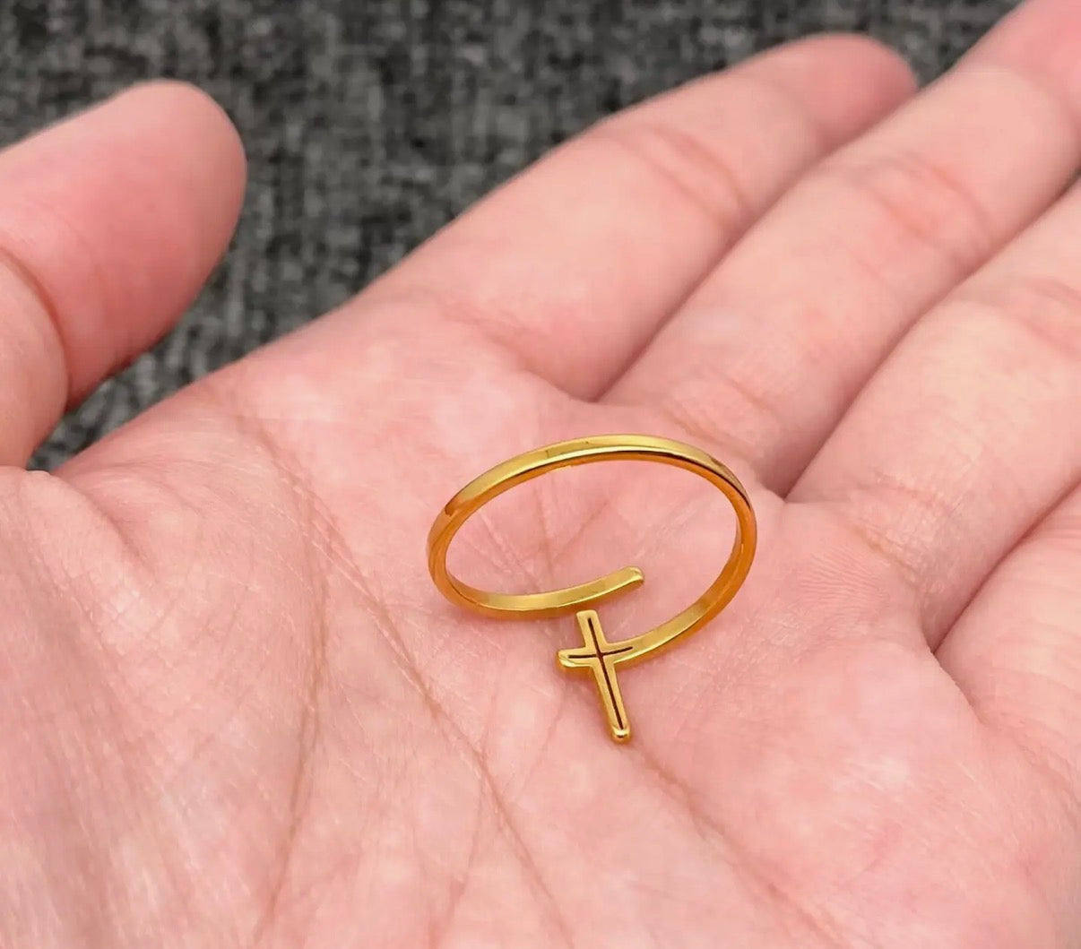 18K Gold-Plated Stainless Steel Cross Adjustable Ring