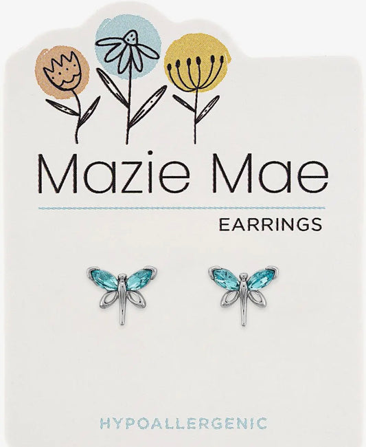 Aquamarine Dragonfly Stud Earrings