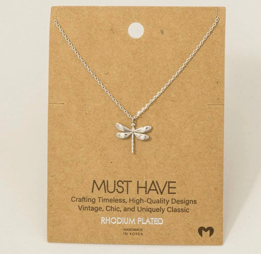 Silver Dragonfly Pendant Necklace