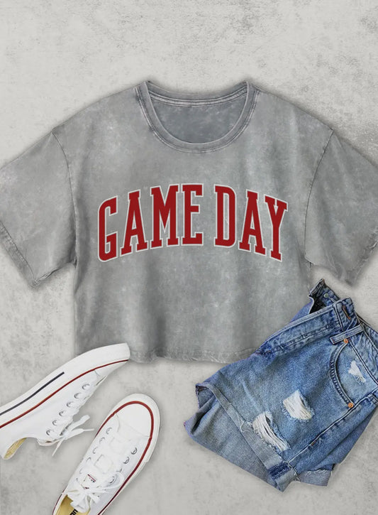 Vintage Game Day Crop Top • GREY