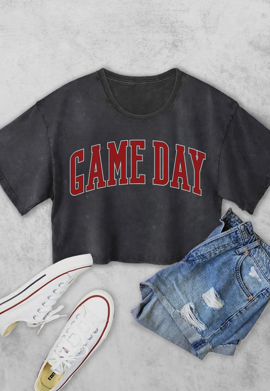 Vintage Game Day Crop Top • BLACK