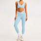 Color-Block Crossover-Waist Sports Bra & Sculpt-Legging Set • Blue