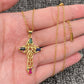 Sacred Rhinestone Cross Charm Necklace GOLD