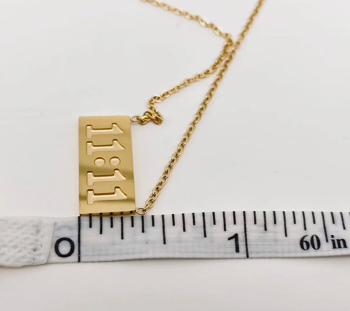 “11:11” Charm Pendant Stainless Steel Necklace • GOLD