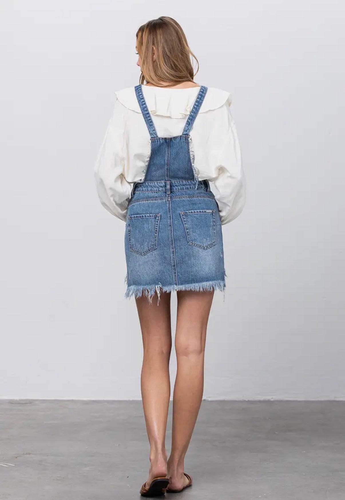 Distressed Denim Overall Skirt