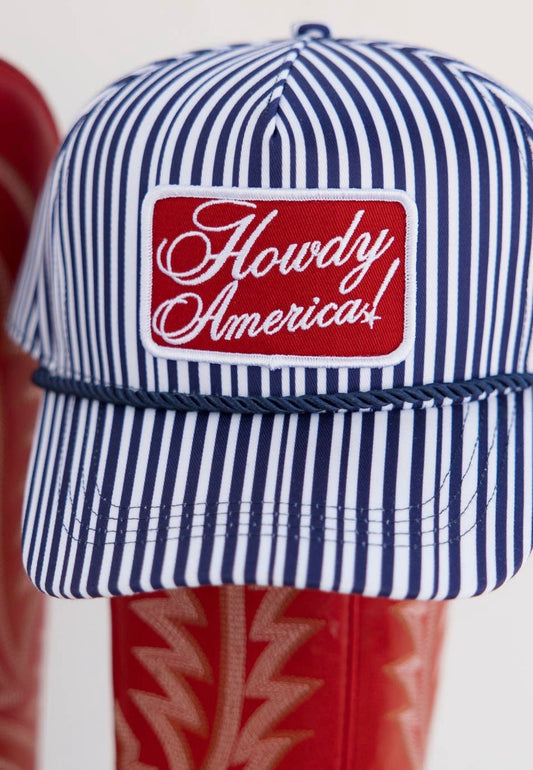 Howdy America Blue Striped Patch Hat 4th of July Hat