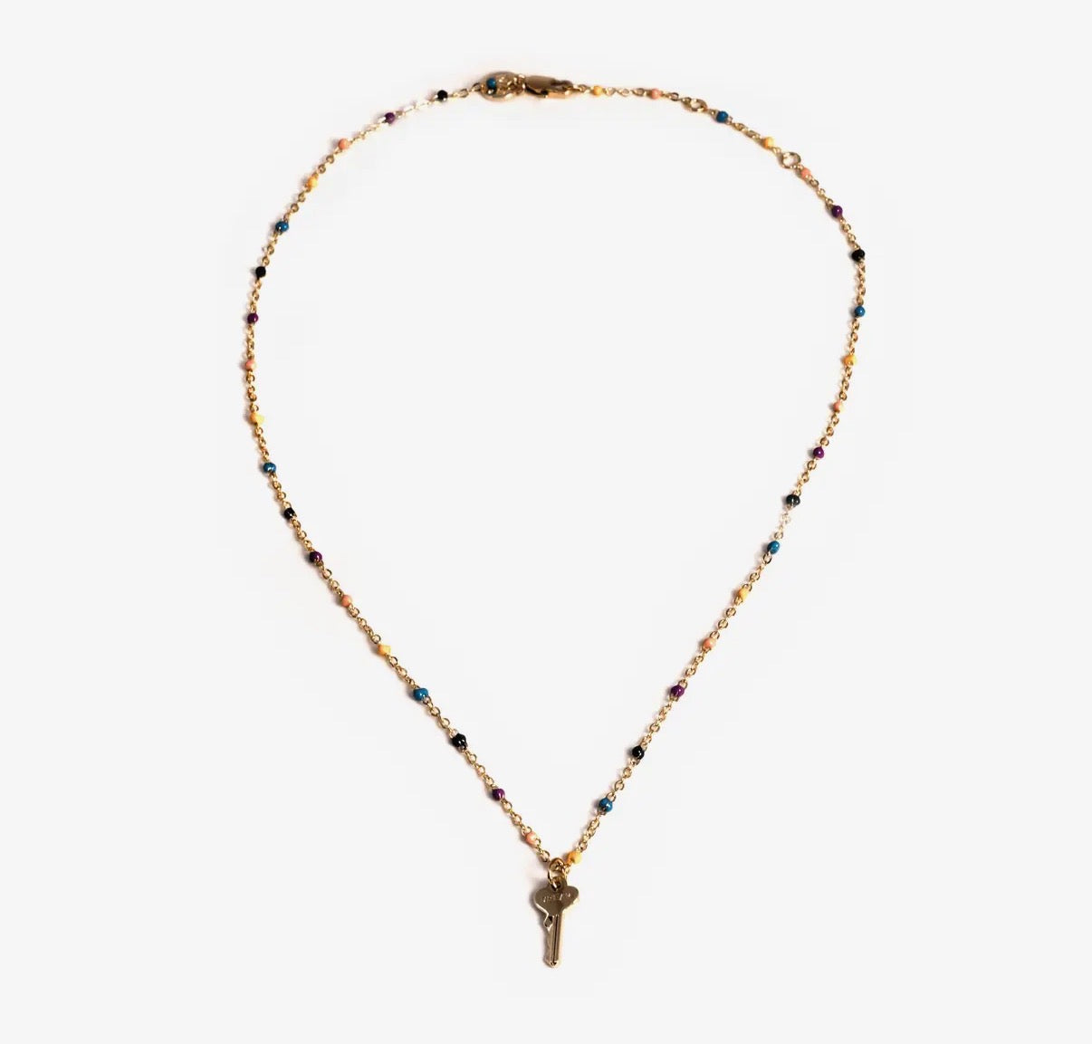 Rainbow Beaded Petite Key Necklace