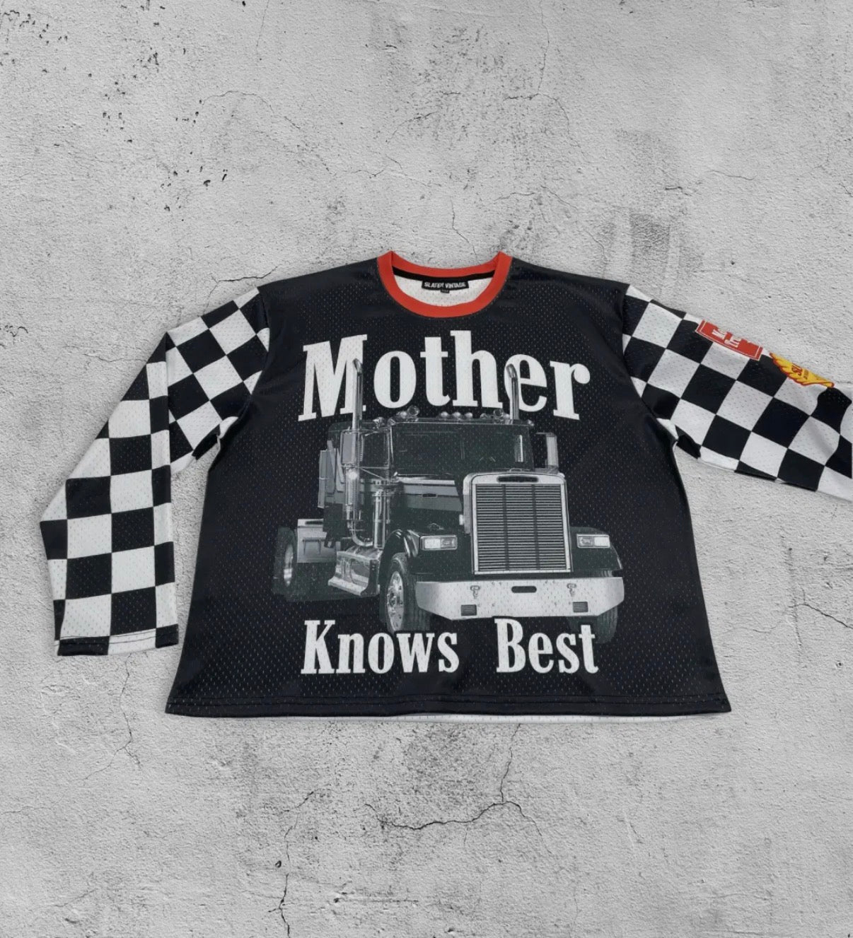 Limited Mother Knows Best Trendy Cherry Red Mesh Jersey