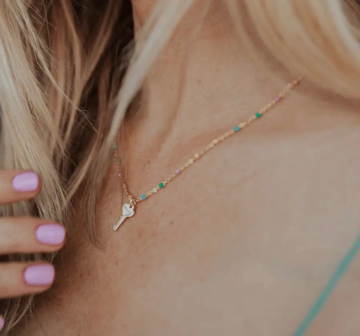Rainbow Beaded Petite Key Necklace