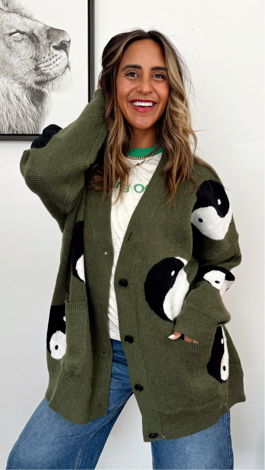 Olive Oversized Yin Yang Cardigan