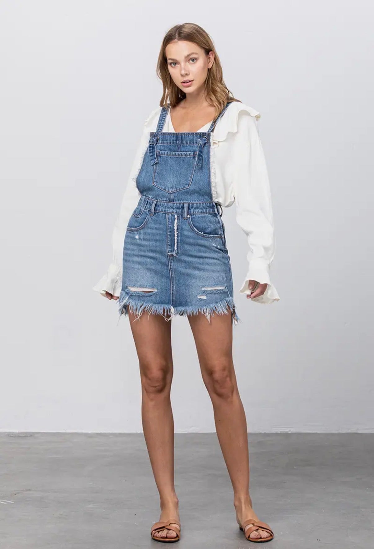 Distressed Denim Overall Skirt