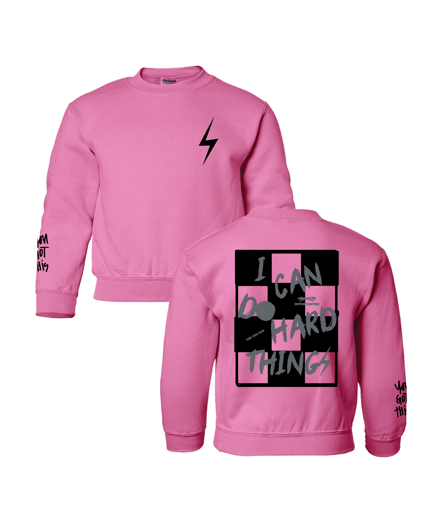PREORDER Safety Pink + Black/Grey"I Can Do Hard Things" Sweatshirt