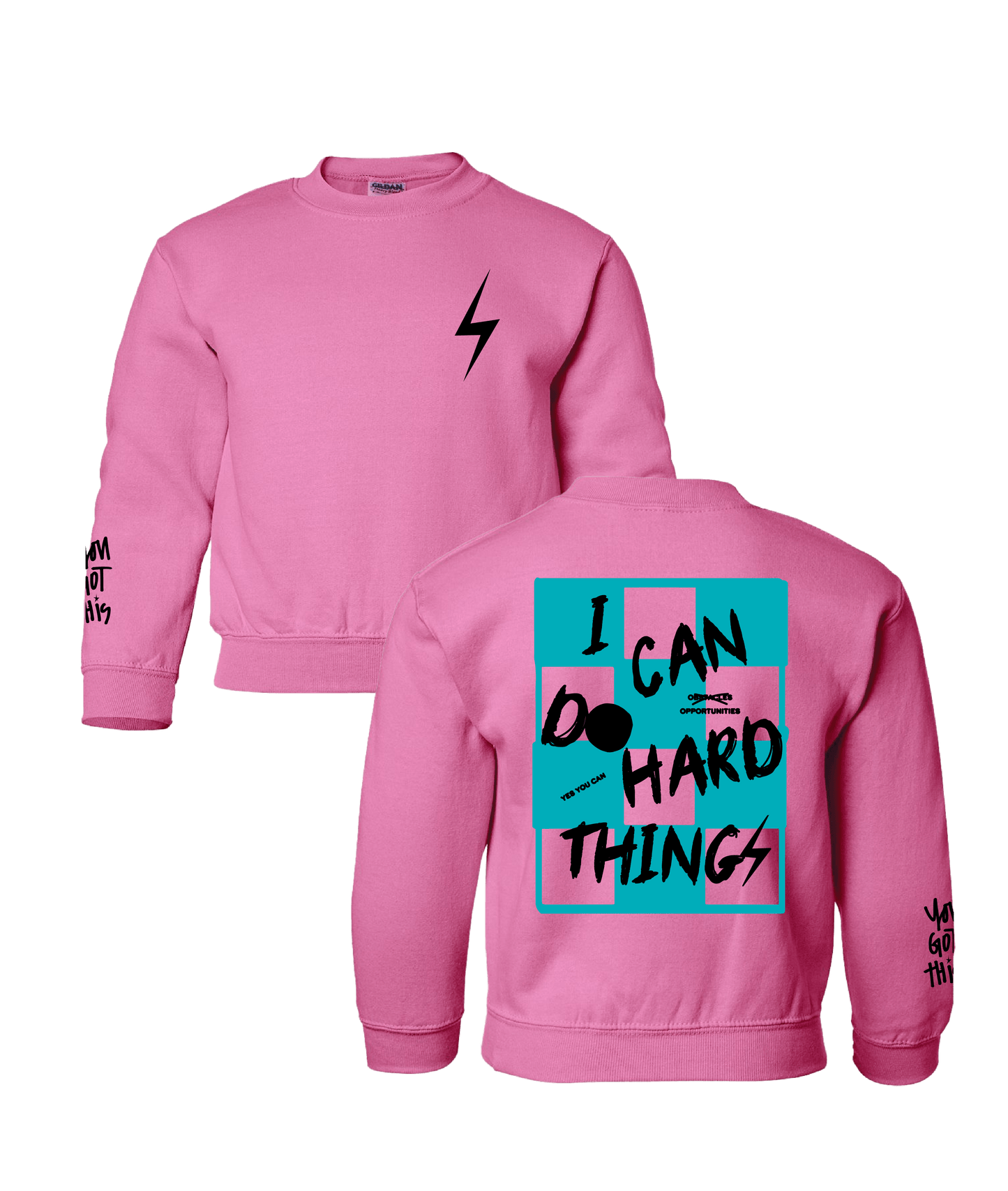 PREORDER Safety Pink + Blue/ Black I Can Do Hard Things Sweatshirt