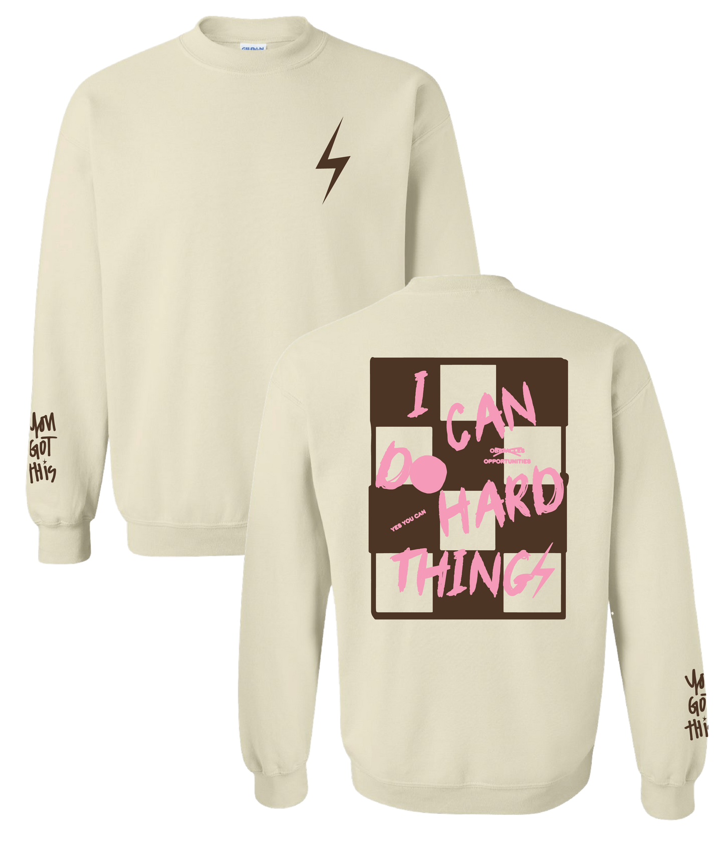 PREORDER Sand + Brown/Pink "I Can Do Hard Things" Sweatshirt