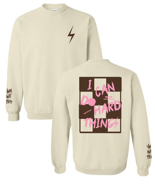 PREORDER Sand + Brown/Pink "I Can Do Hard Things" Sweatshirt