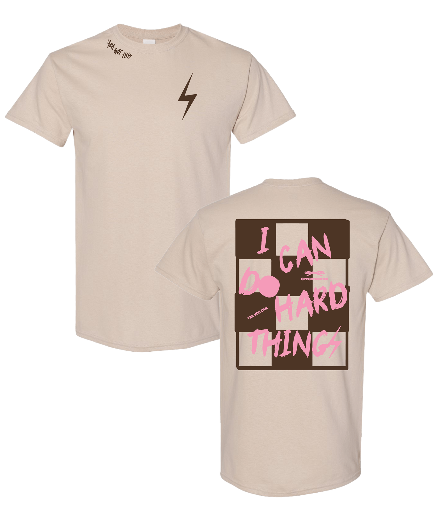 PREORDER Sand + Brown/Pink "I Can Do Hard Things" Tee