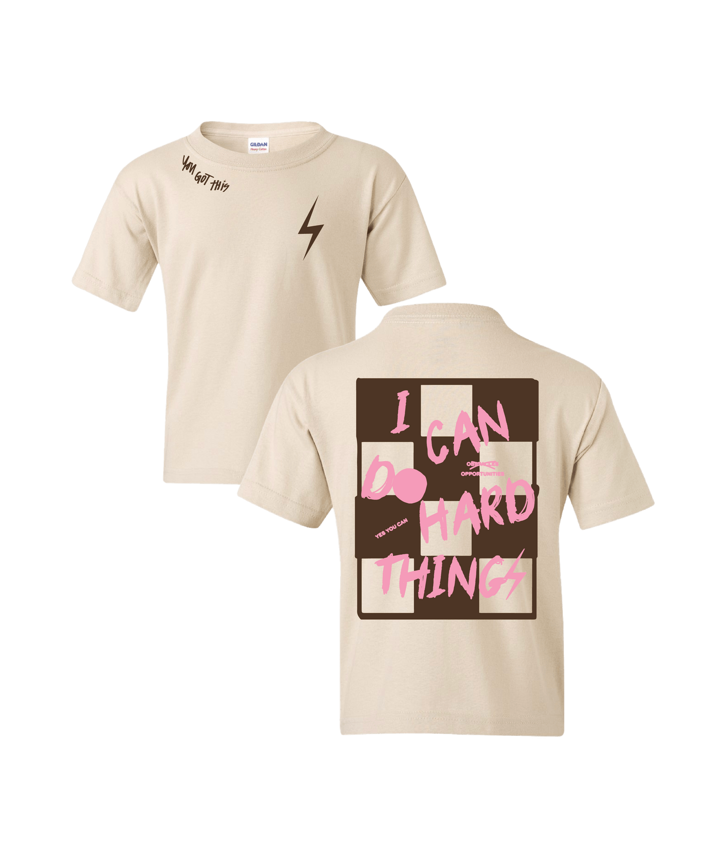 PREORDER Sand + Brown/Pink "I Can Do Hard Things" Tee