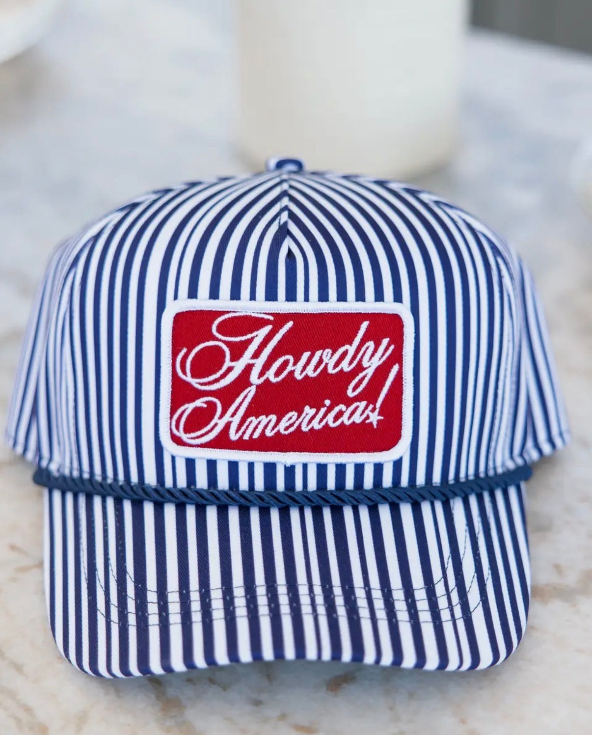 Howdy America Blue Striped Patch Hat 4th of July Hat