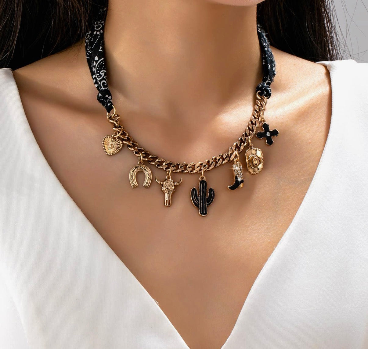Charm Scarf Necklace- Western