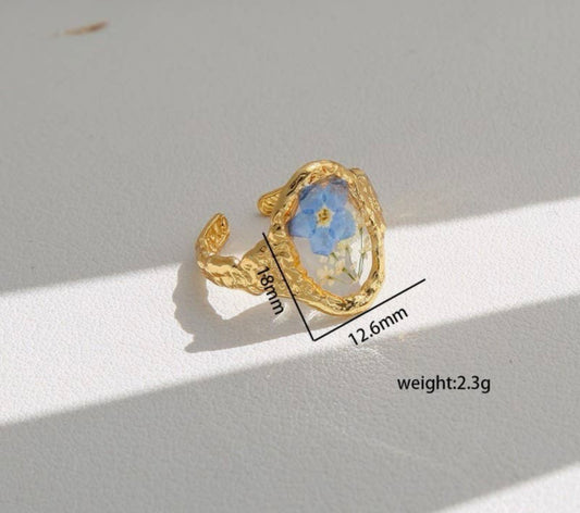 18K Stainless Steel Tarnish Free Floral Rings | OVAL BLUE