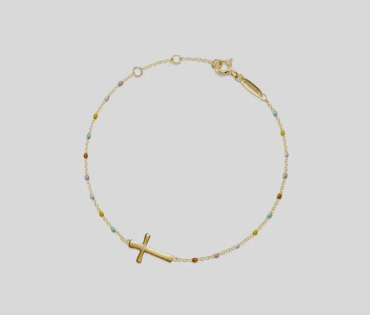 Dainty Boho Color Bead Cross Bracelet in 925 Sterling Silver