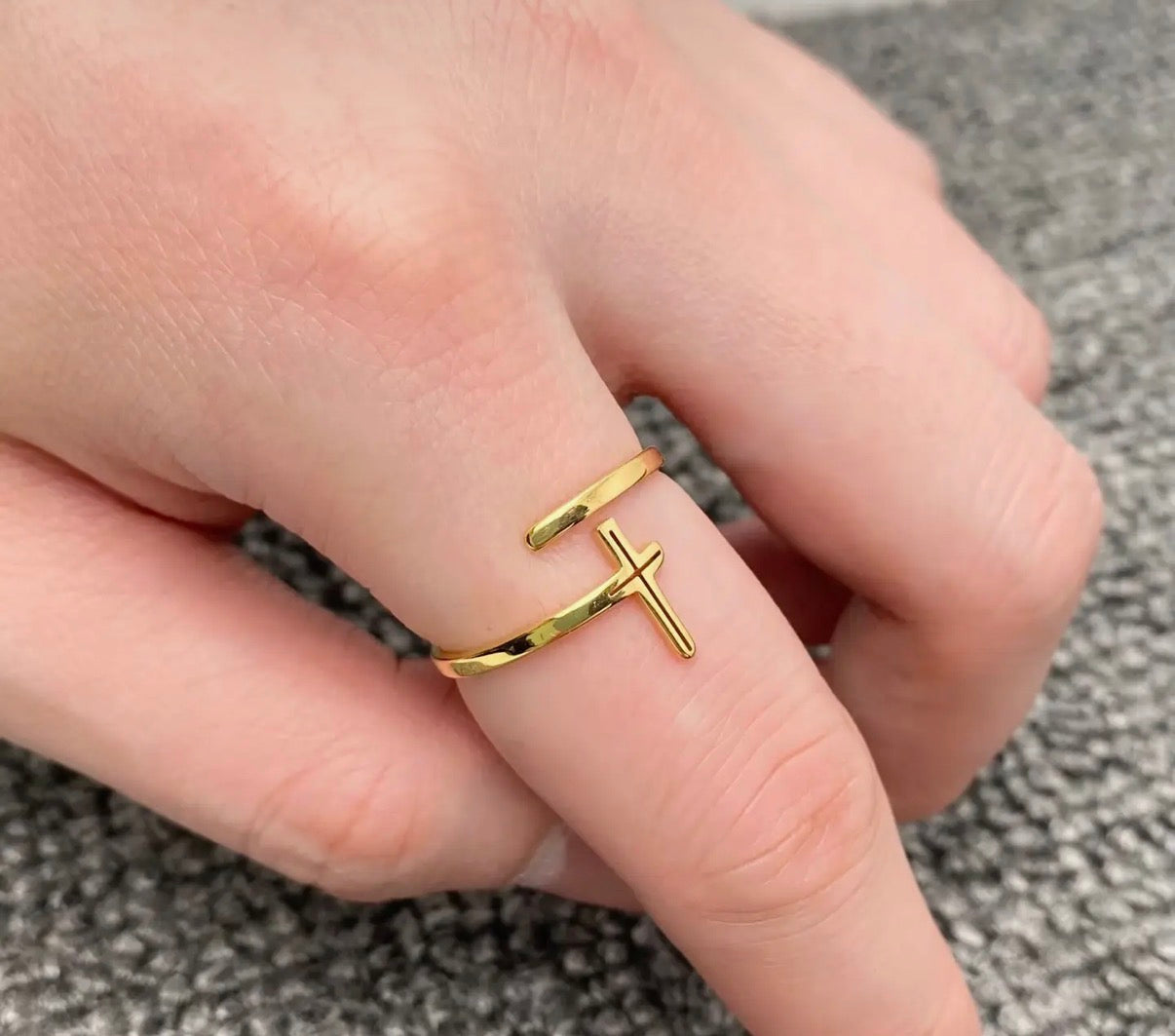 18K Gold-Plated Stainless Steel Cross Adjustable Ring