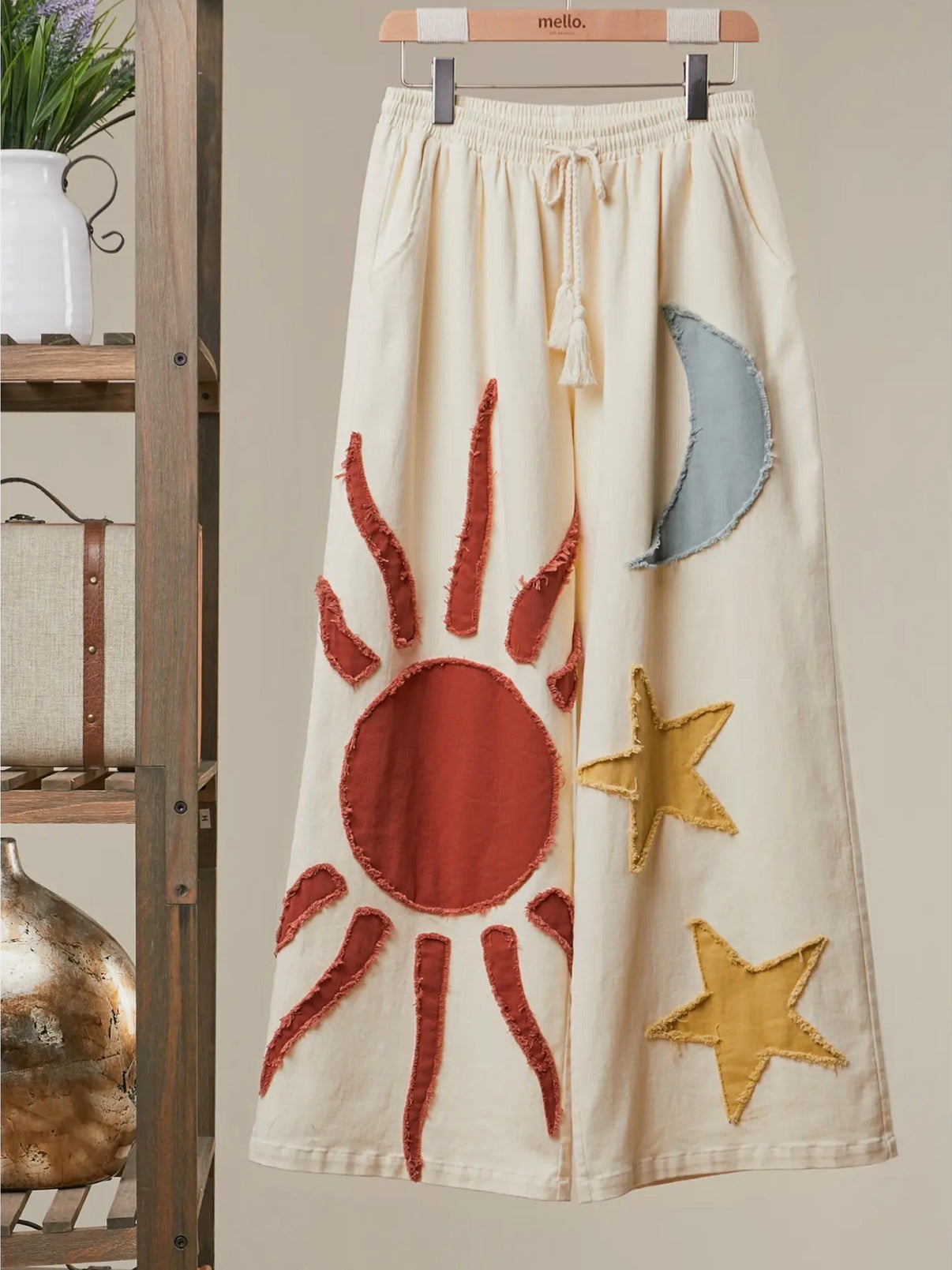 Sun Moon Star Patch Wide Pants