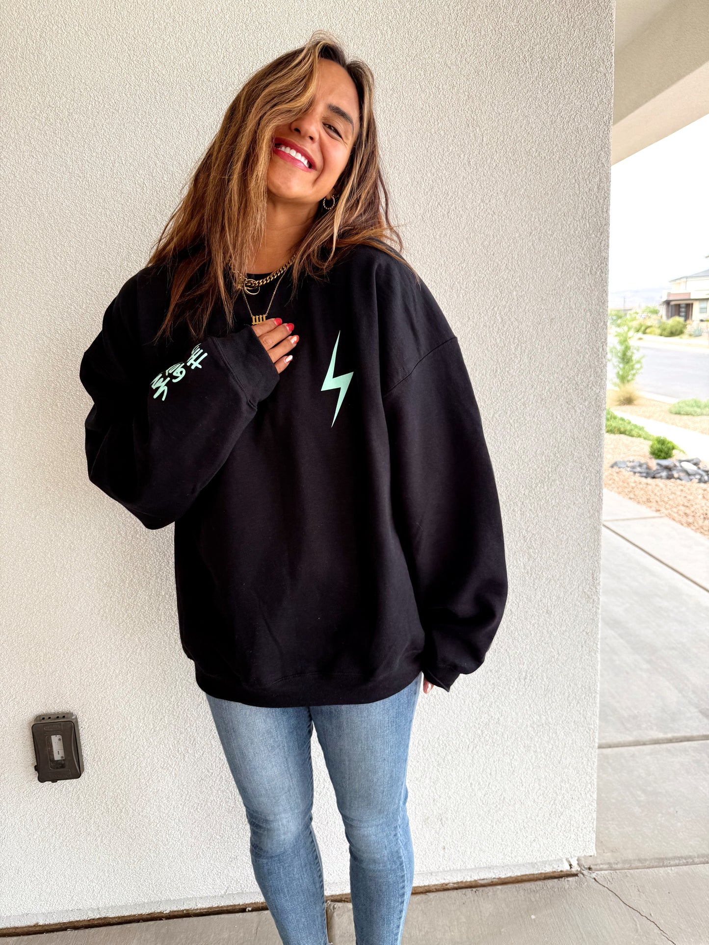Black Teal and Pink  "I Can Do Hard Things" Crewneck