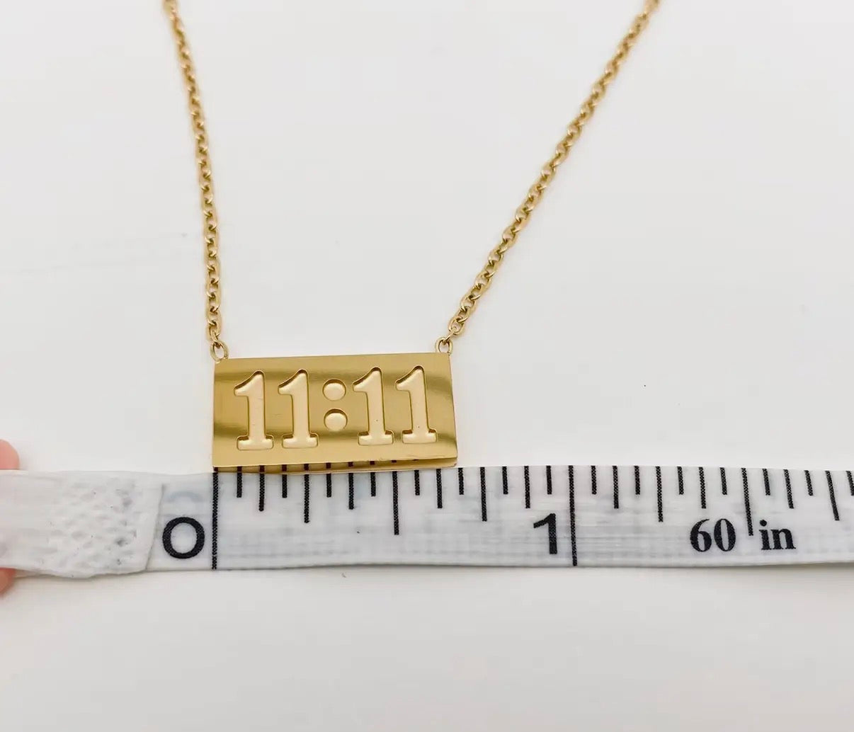 “11:11” Charm Pendant Stainless Steel Necklace • GOLD