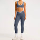 Color-Block Crossover-Waist Sports Bra & Sculpt-Legging Set • Blue Grey