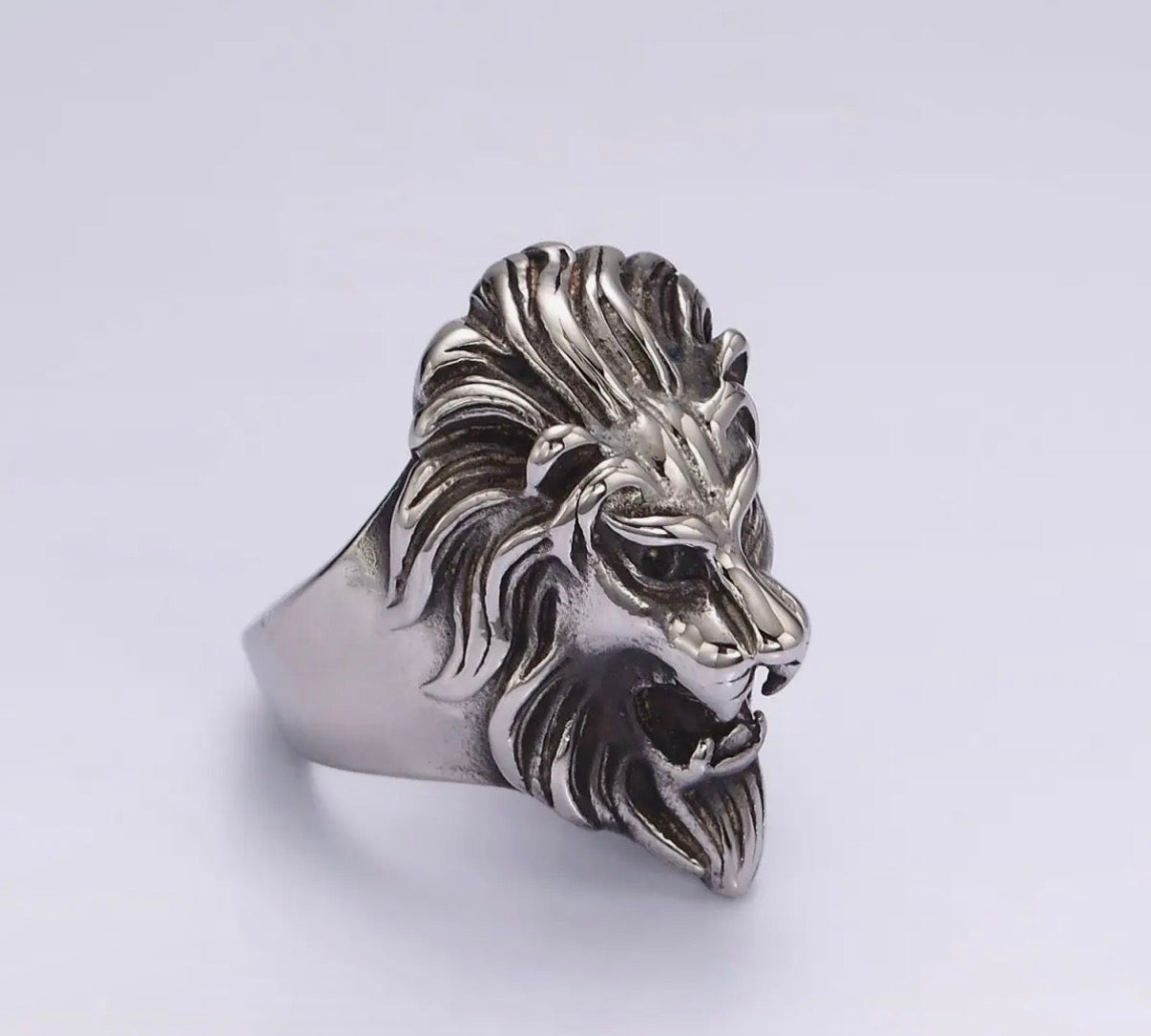 Stainless Steel Lion Head King Animal Ring Silver