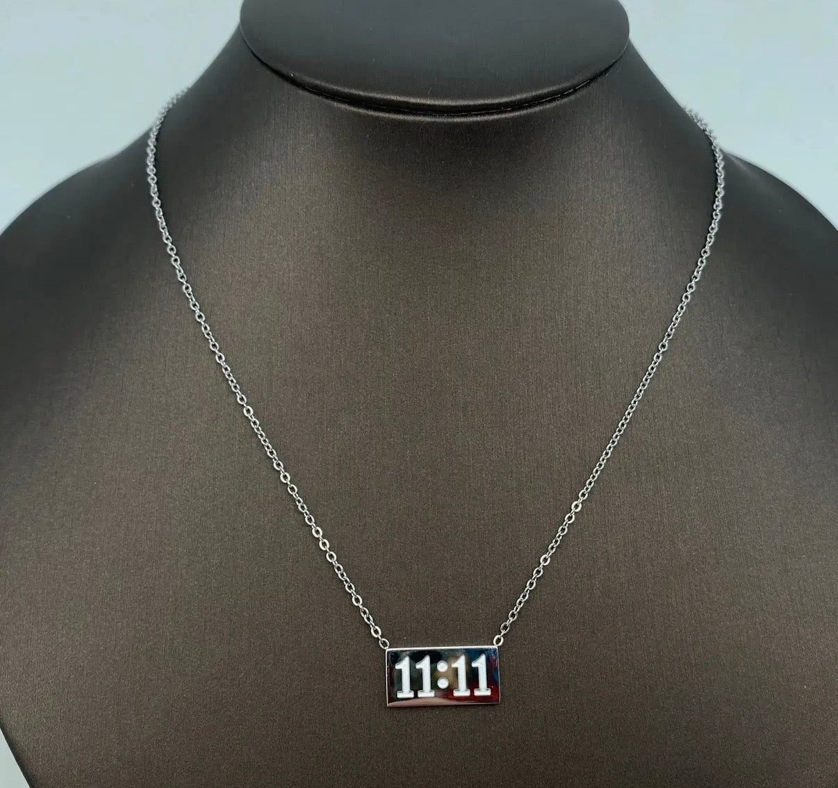 “11:11” Charm Pendant Stainless Steel Necklace • SILVER