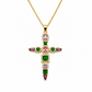 Rhinestone Cross Golden Charm Necklace