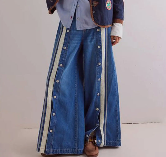 Stylish Retro Slit Color Wide Leg Jeans
