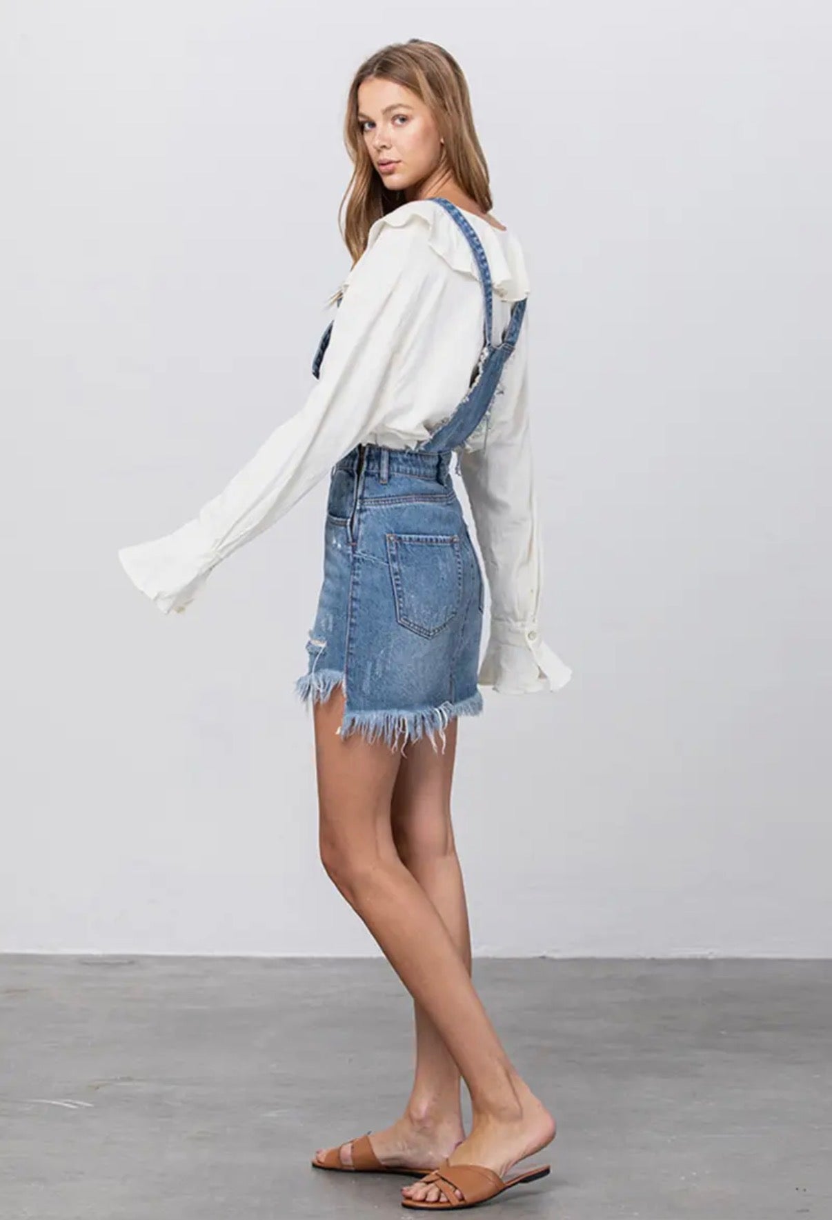 Distressed Denim Overall Skirt