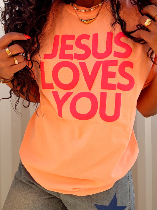 Jesus Loves You Puff Tee | Cantaloupe