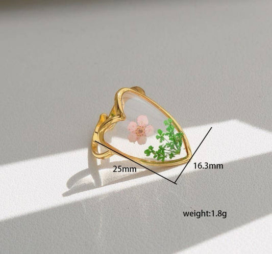18K Stainless Steel Tarnish Free Floral Rings | HEART GREEN