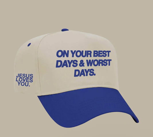 Jesus Loves You Hat / Cream & Royal Blue