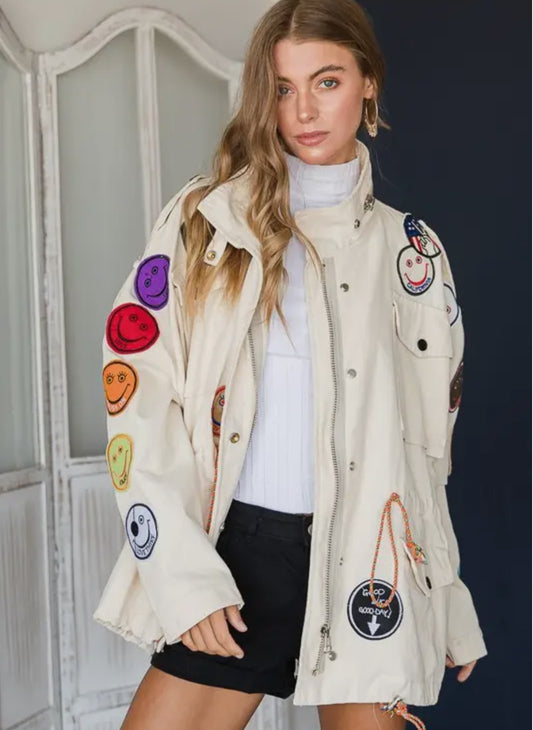 Baggy Smile Patchwork Jacket• Cream