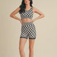 Checkmate Cropped Two Piece -Black And Blue