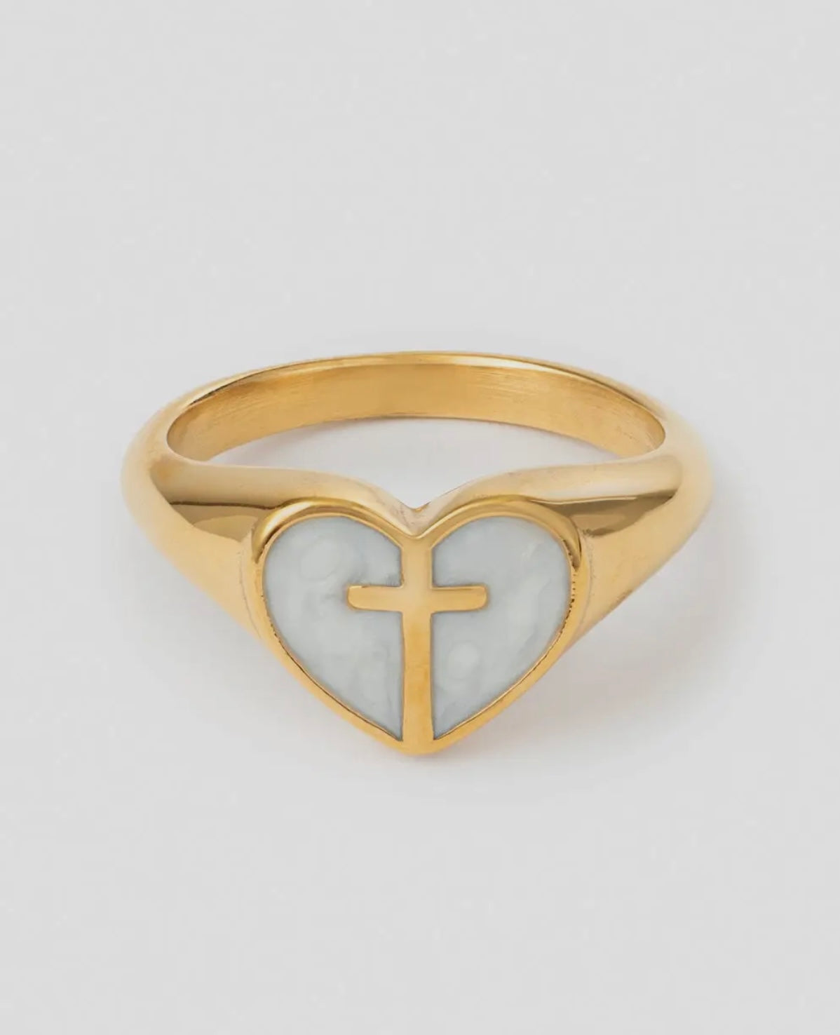 Enamel Heart Cross Ring