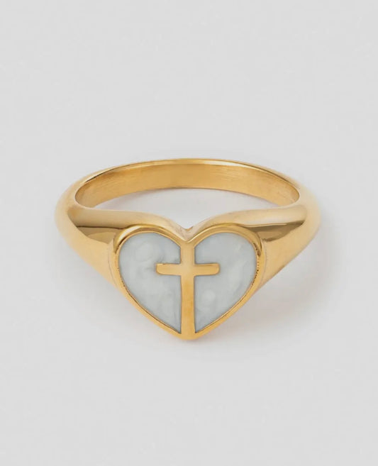Enamel Heart Cross Ring