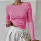 Long Sleeve Fitted Round Neck T-Shirt • PINK