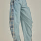 Denim Plaid Barrel Jeans