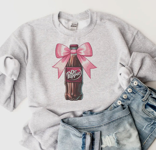 Dr Pepper Pink Bow Soda Bottle Pullover// ASH GREY