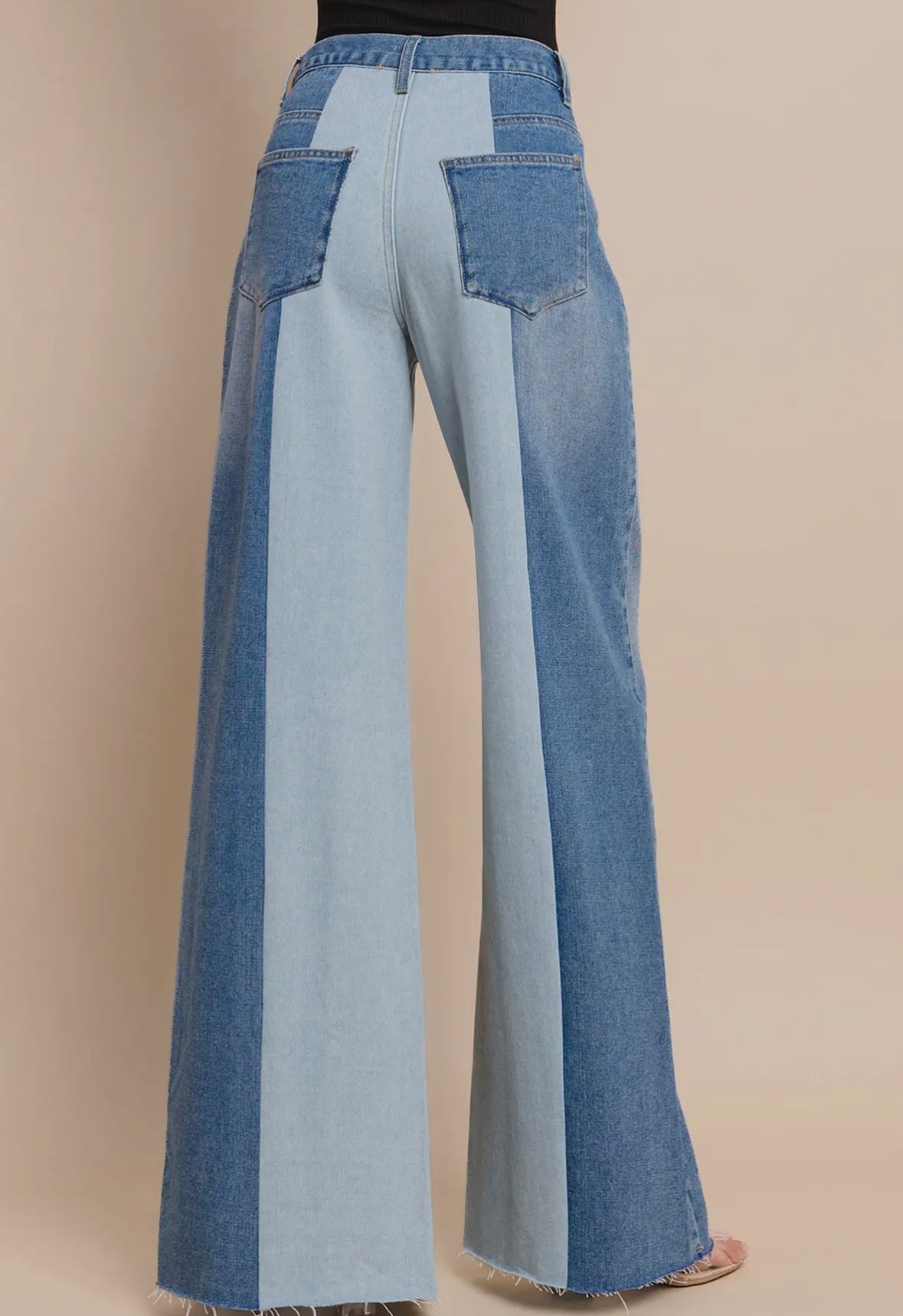 Color Block Jeans with Split Seam