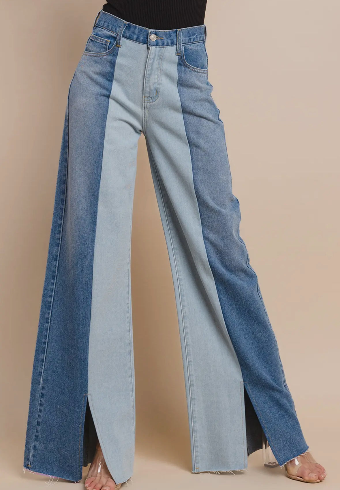 Color Block Jeans with Split Seam