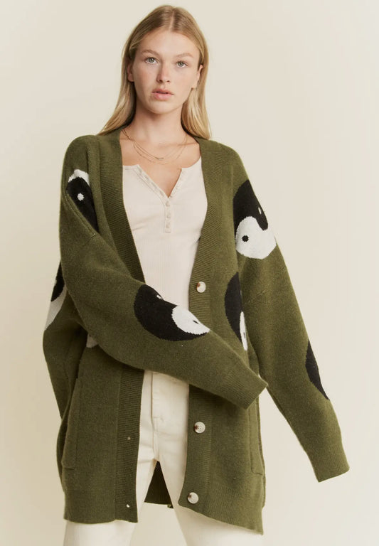 Olive Oversized Yin Yang Cardigan