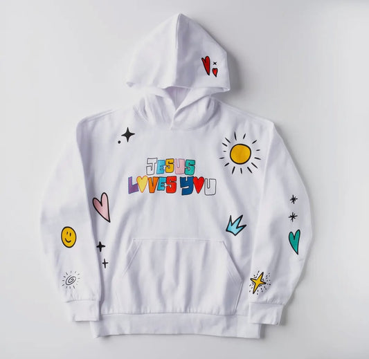 Jesus Loves You Pullover Hoodie - White